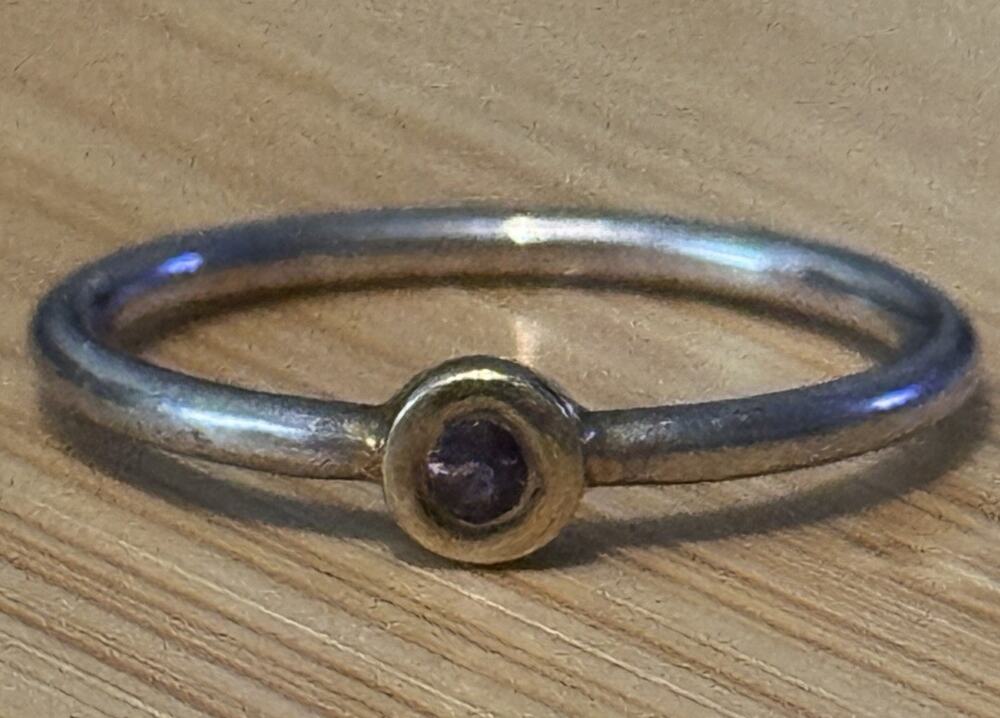 Sterling Silver And Gold Two Tone Amethyst Bezel Stacking Ring Size 6 Minimalist